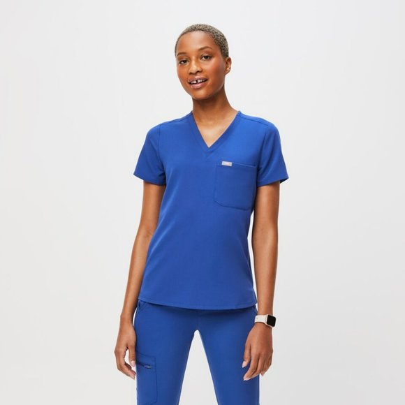 Figs Tops - FIGS Women's Catarina One-Pocket Scrub Top Color Winning Blue Size Small